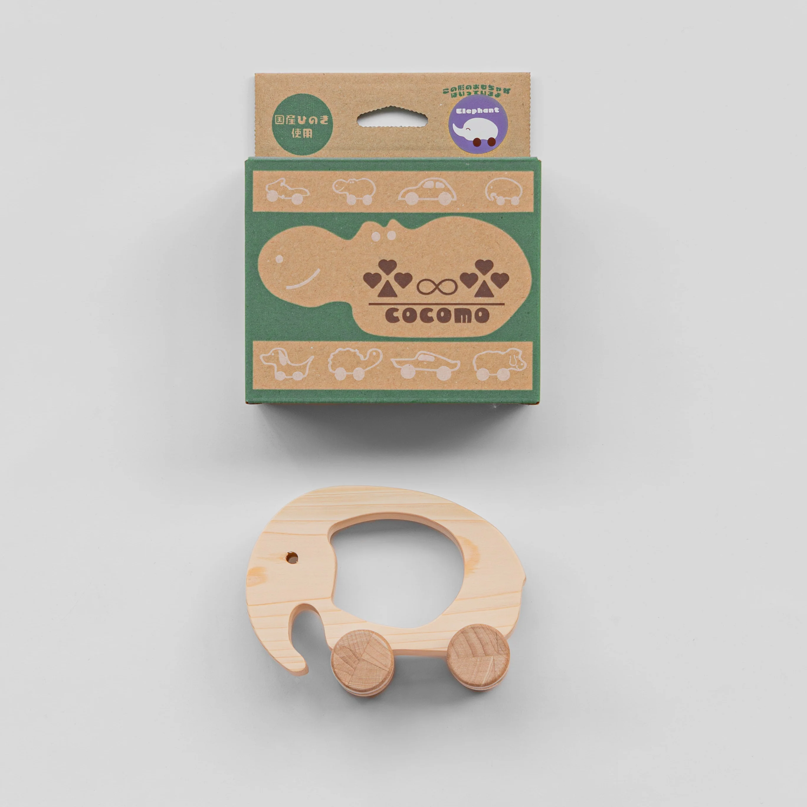 Cocomo Hinoki Wooden Animal Car Toy - Elephant
