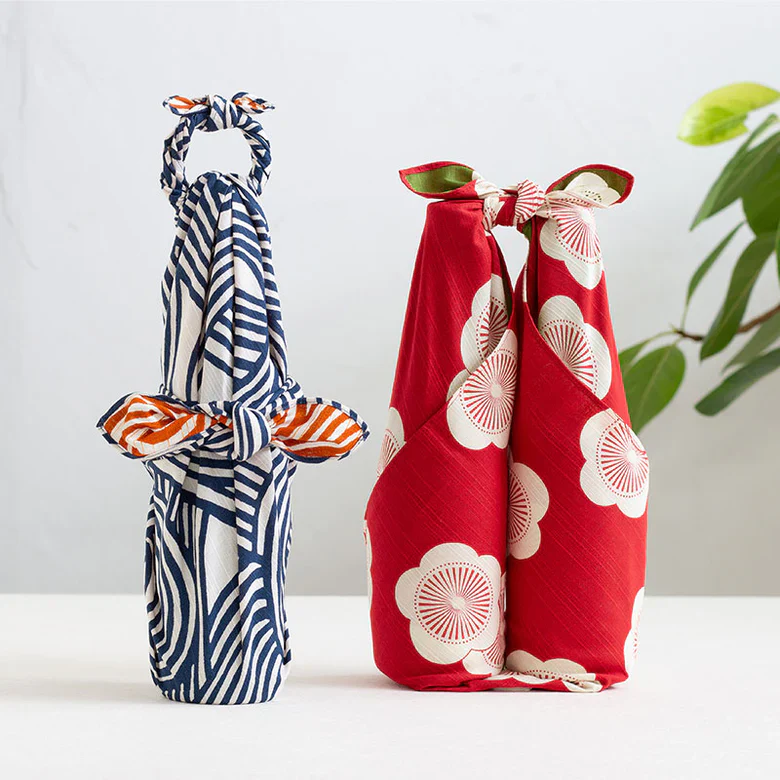 Furoshiki Isa monyo Reversible - Knot Blue/Orange 70cm - Image 2