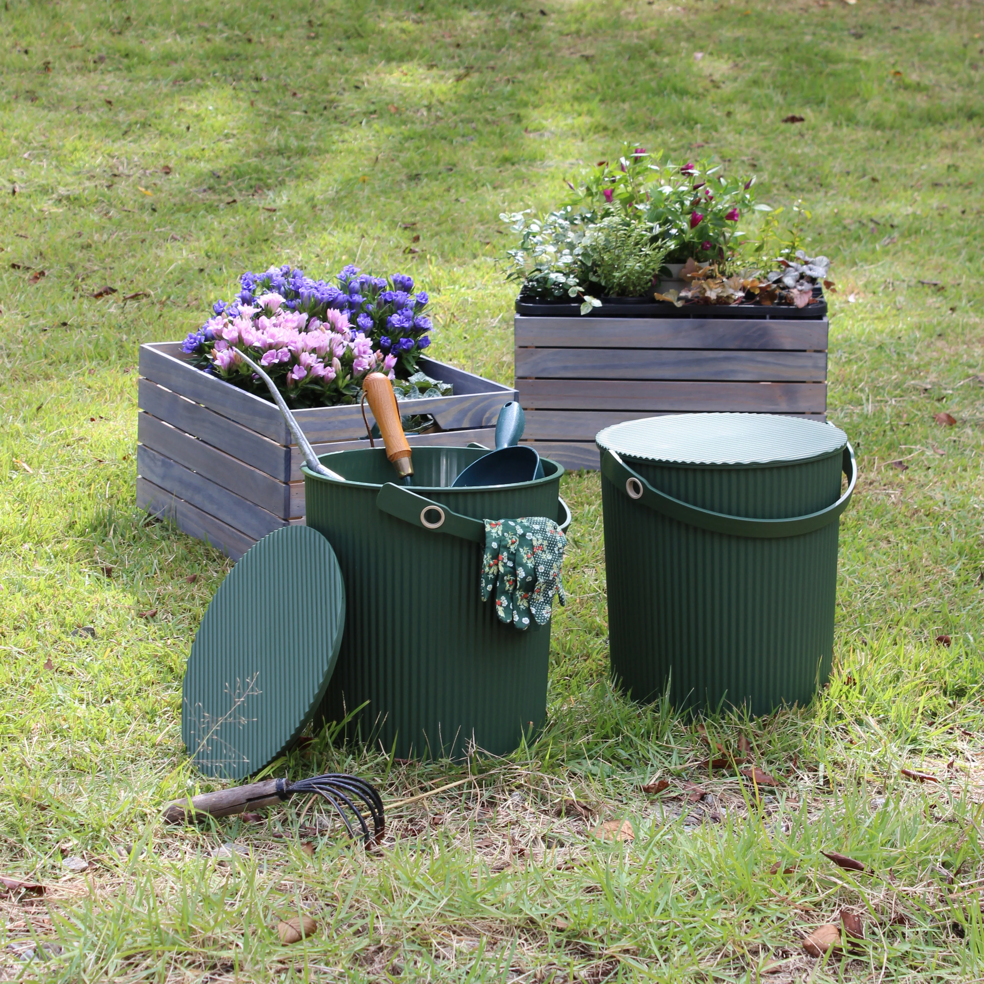 Hachiman Garden Tool Storage Bucket 20L - Dark Green - Image 2