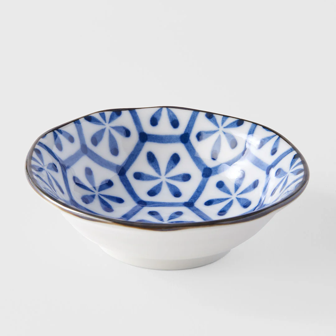 Indigo Hexagon Flower Ikat Sauce Dish 11cm