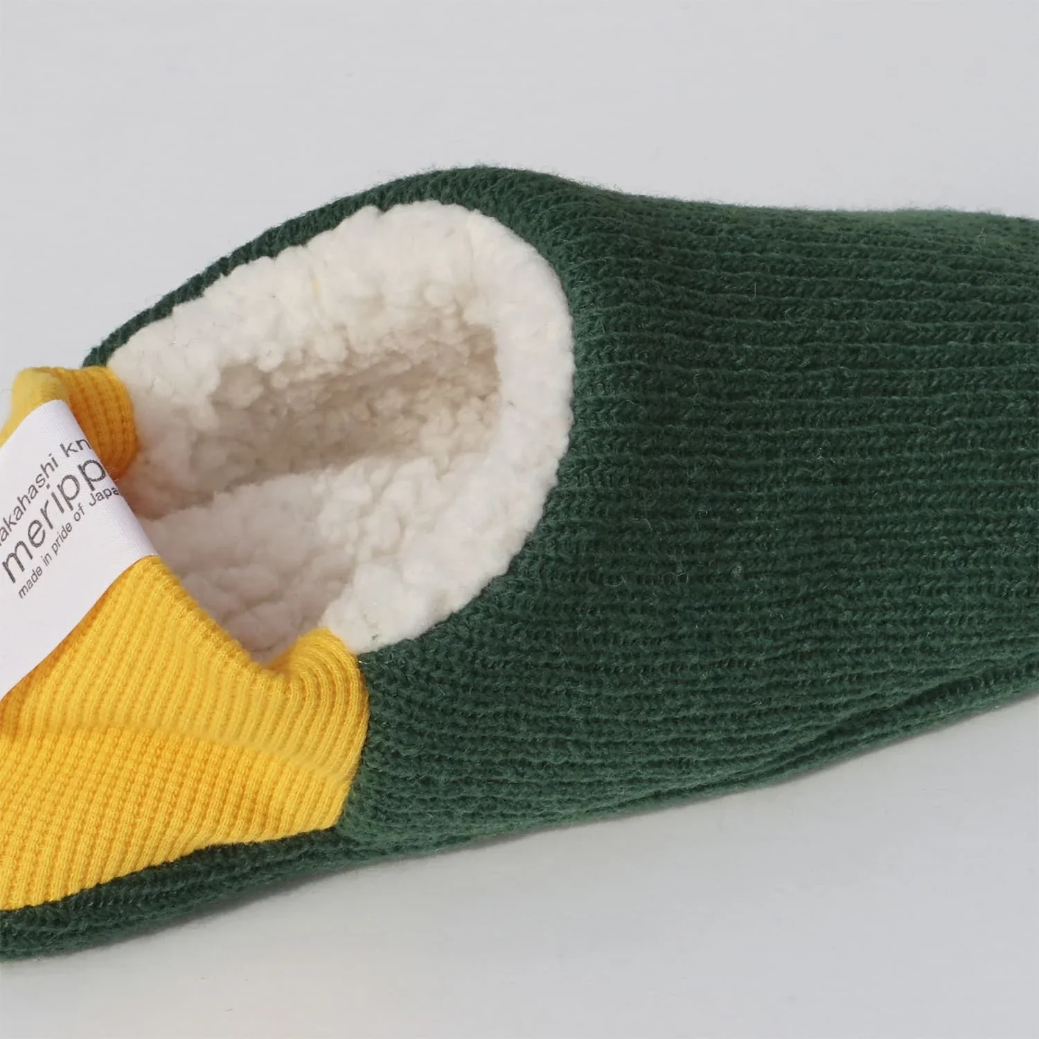 Merippa Quater Knit x Sheep Boa Green Japanese Slippers - Image 3