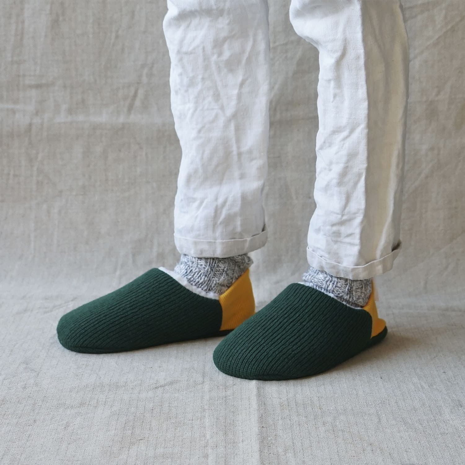 Merippa Quater Knit x Sheep Boa Green Japanese Slippers - Image 4