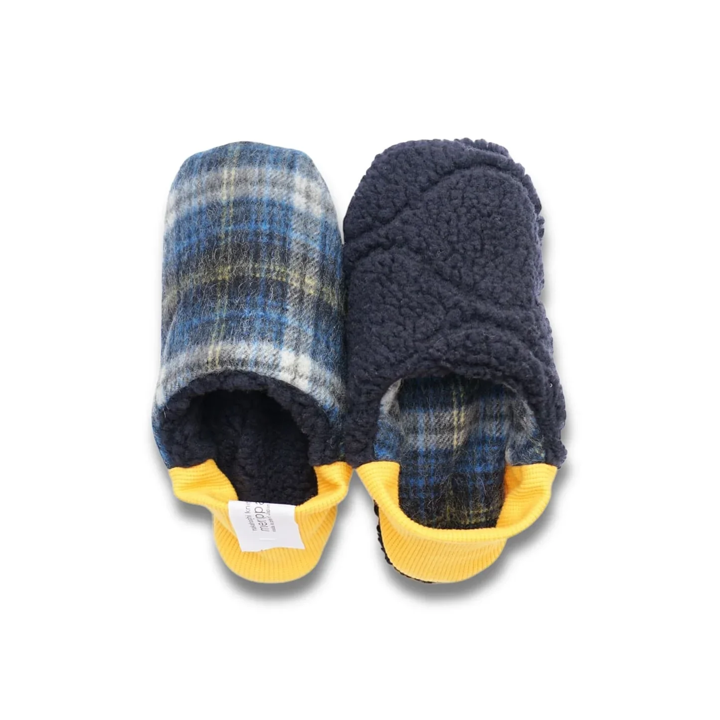 Merippa Shaggy Tartan x Quilted Boa Blue Japanese Slippers