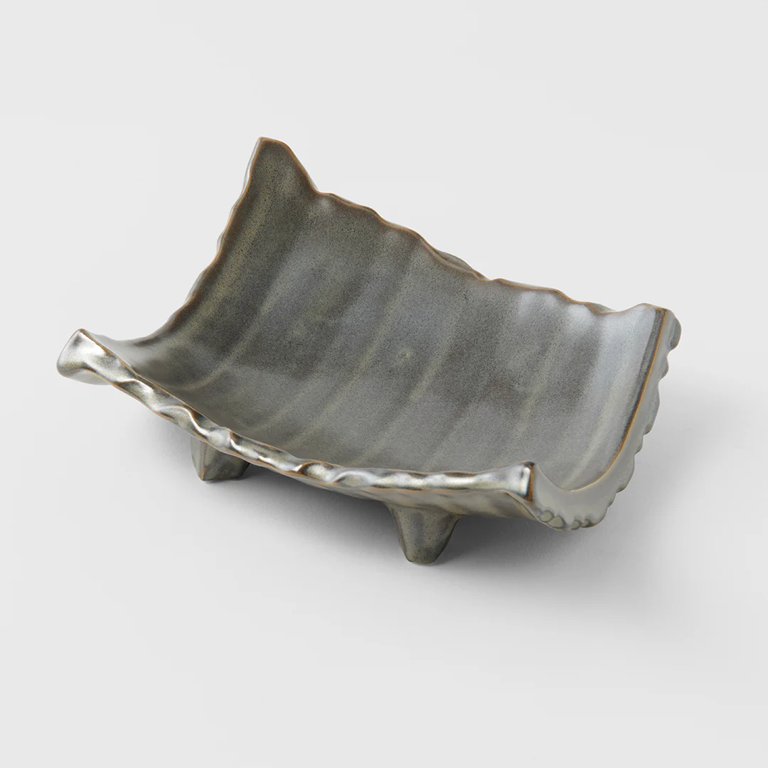 Swept Side Sushi Plate Mist Glaze 26cm
