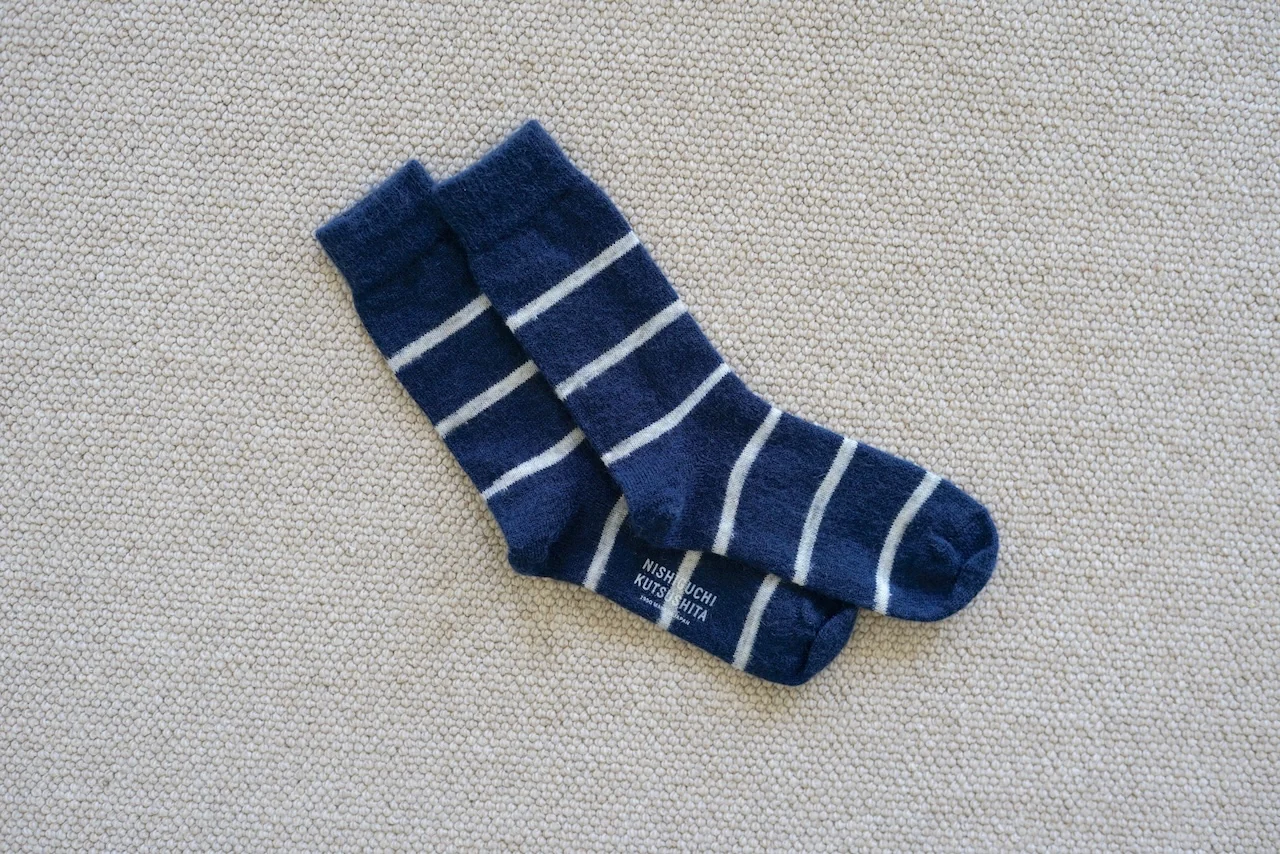 Mohair Wool Border Socks - Navy - Image 2