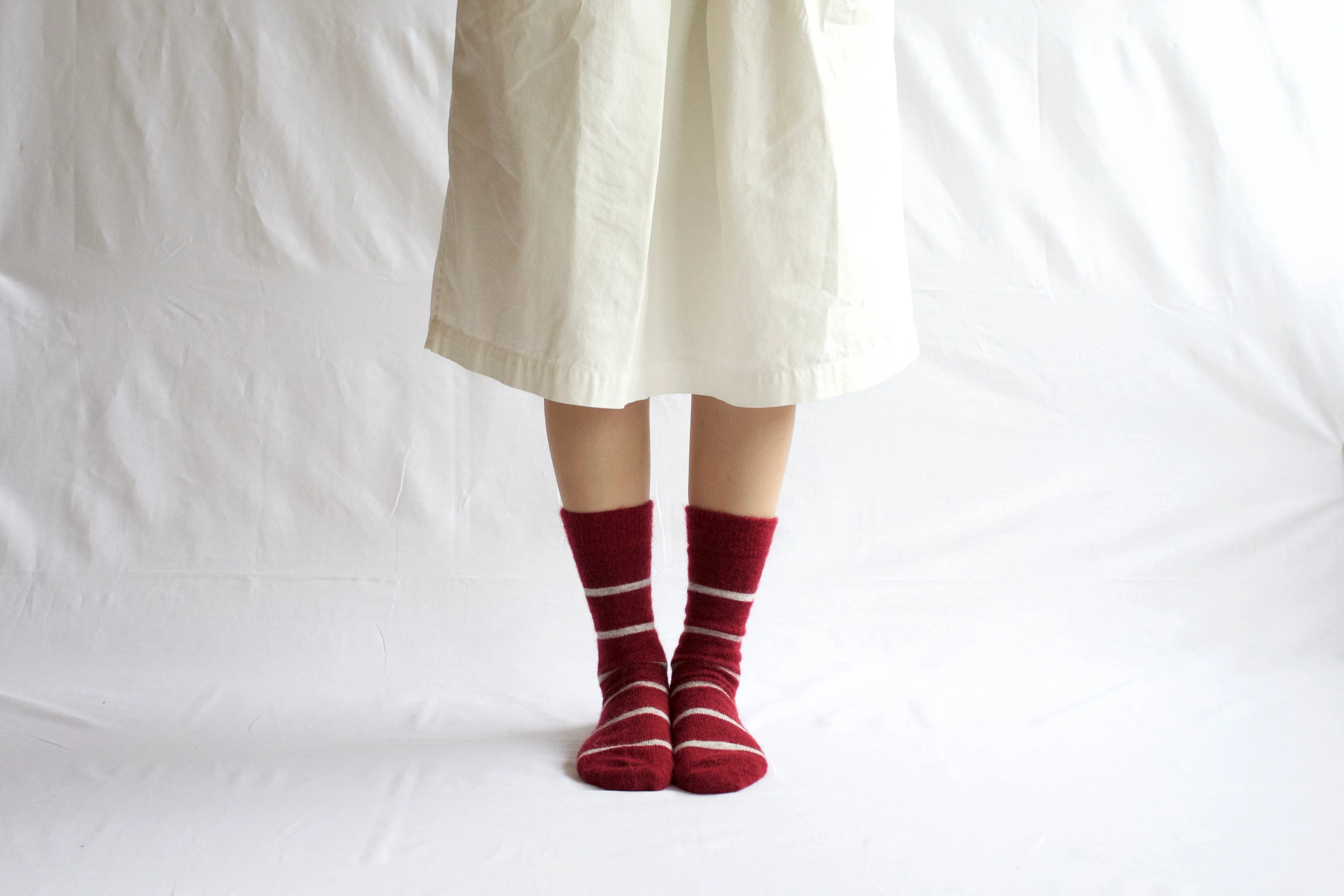 Mohair Wool Border Socks - Wine - Image 2