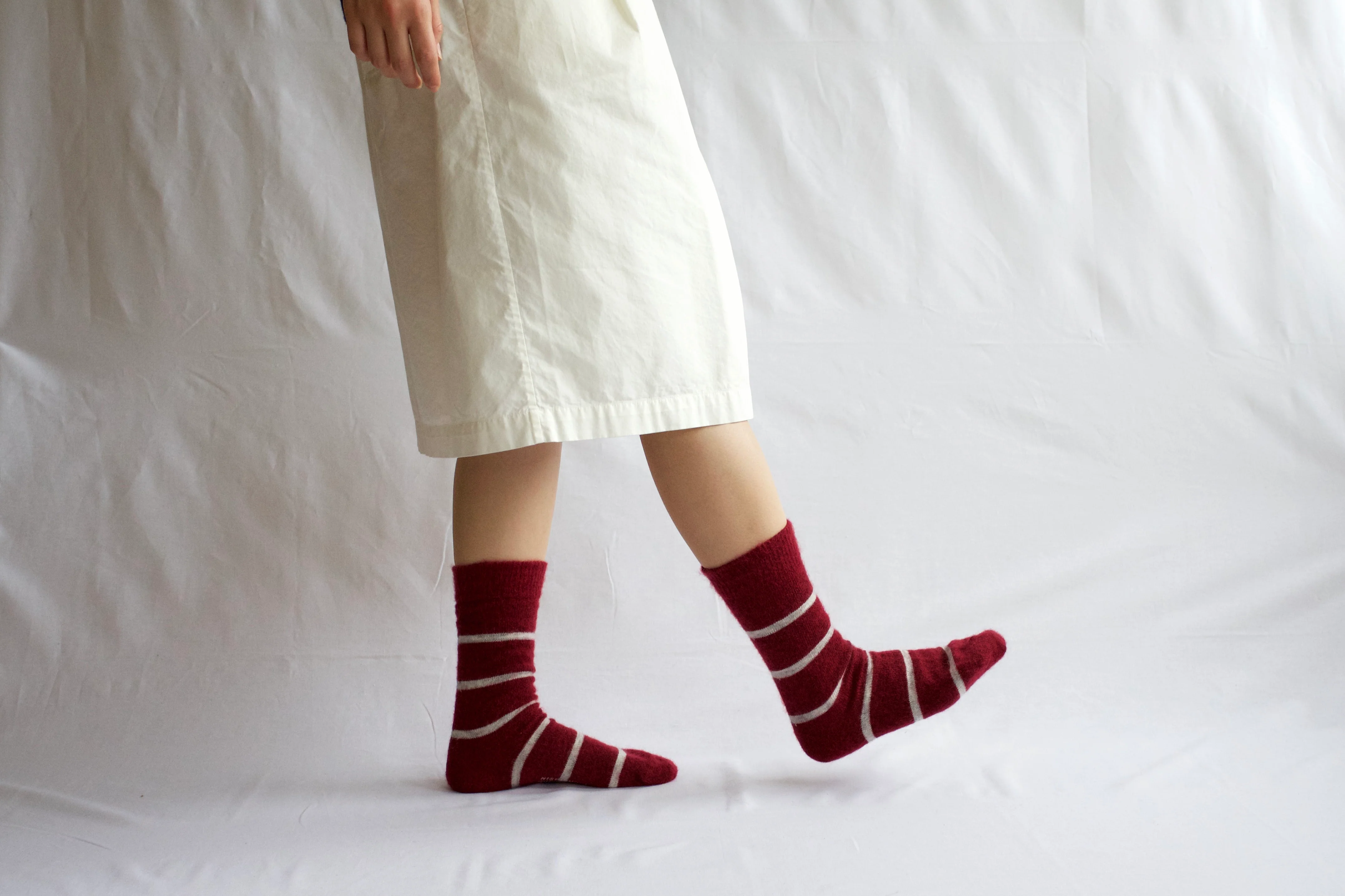 Mohair Wool Border Socks - Wine - Image 3