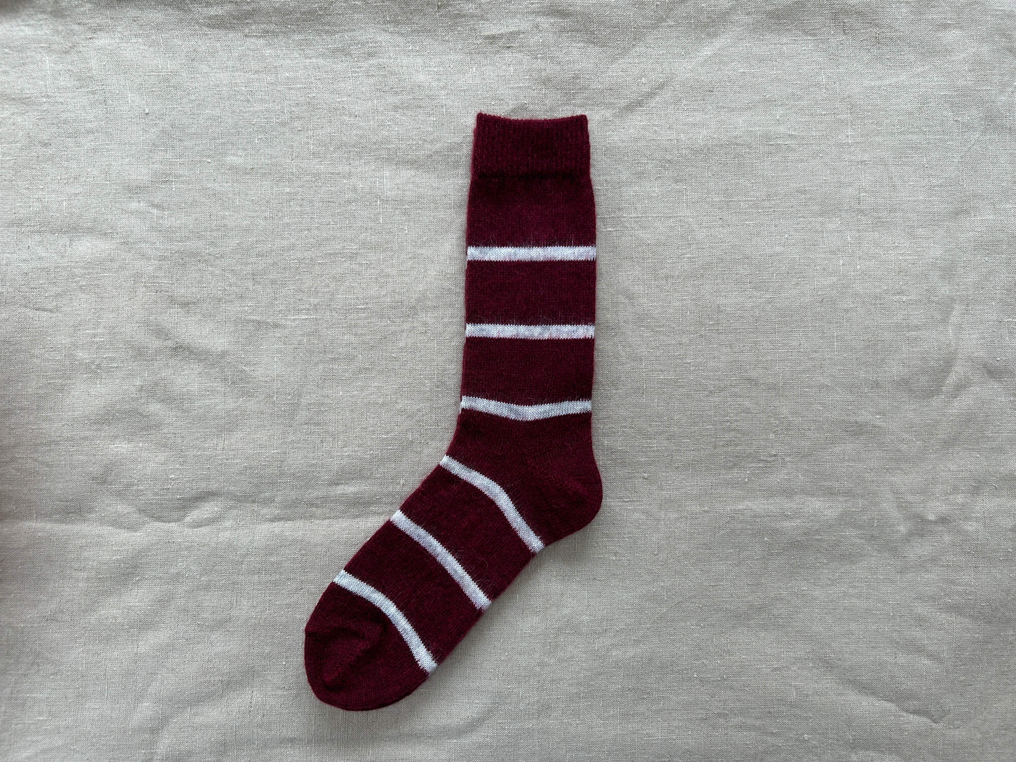 Mohair Wool Border Socks - Wine - Image 4