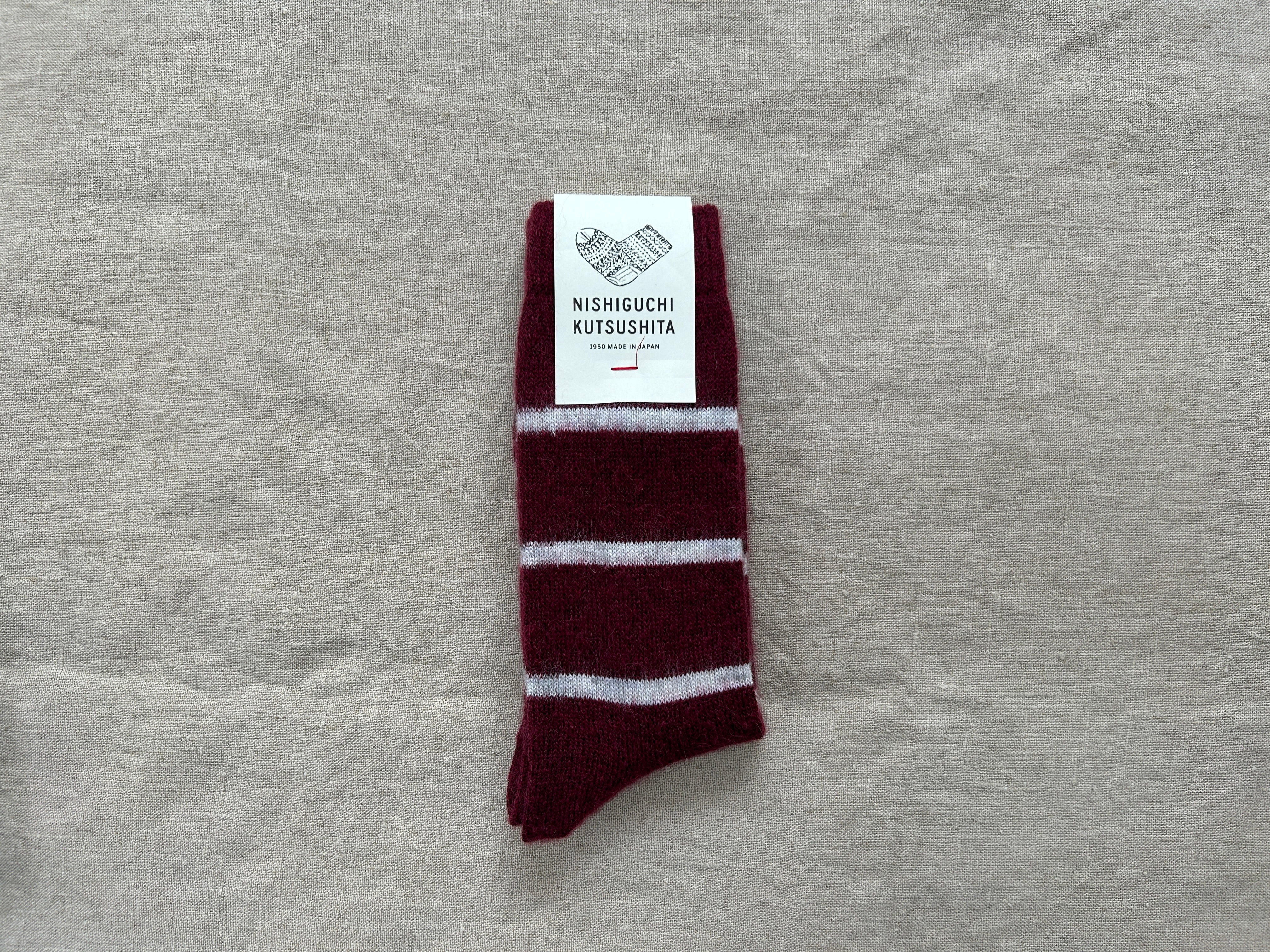 Mohair Wool Border Socks - Wine - Image 5