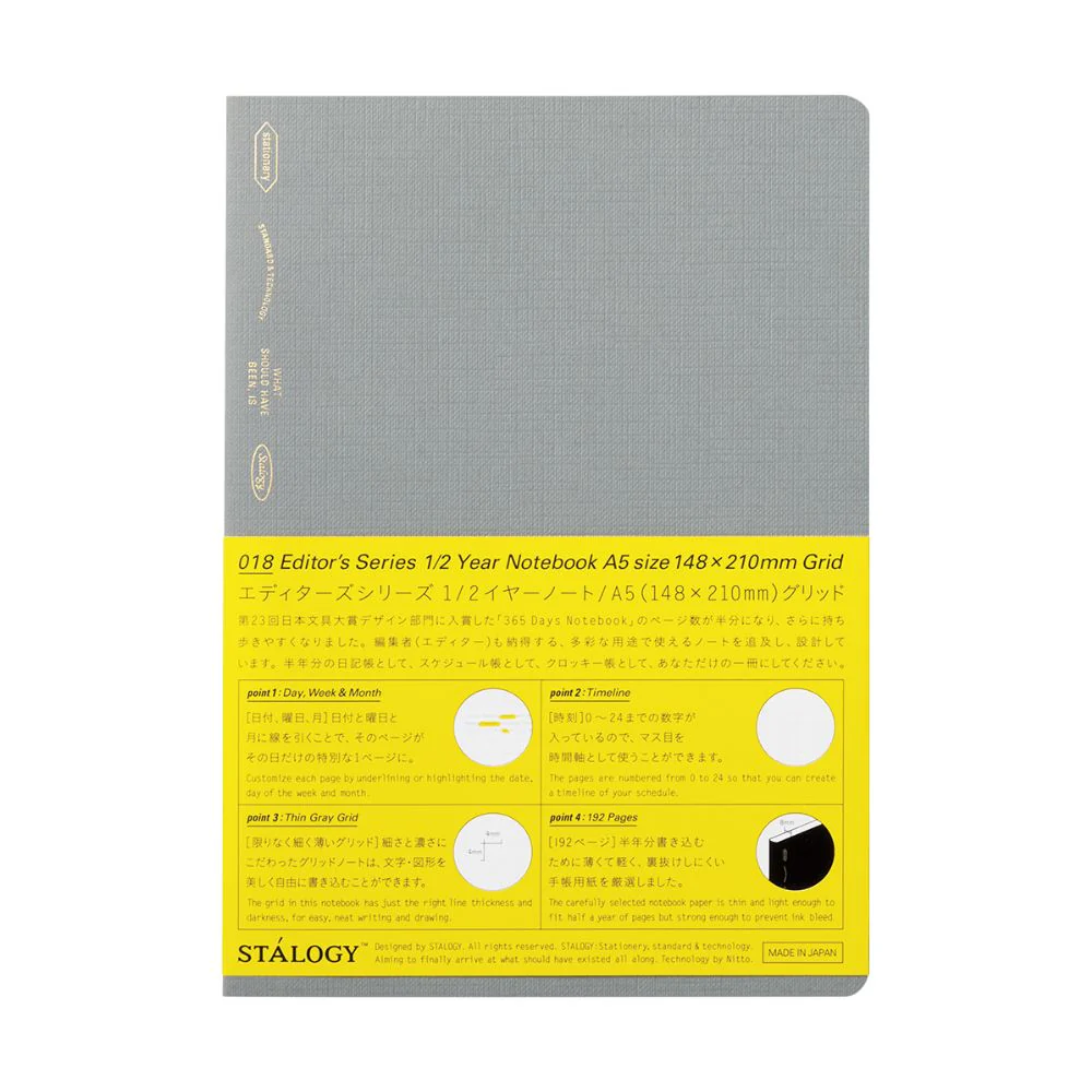 Stalogy 1/2 Year Notebook Grid A5 - 2025 Limited Edition Cloud Grey